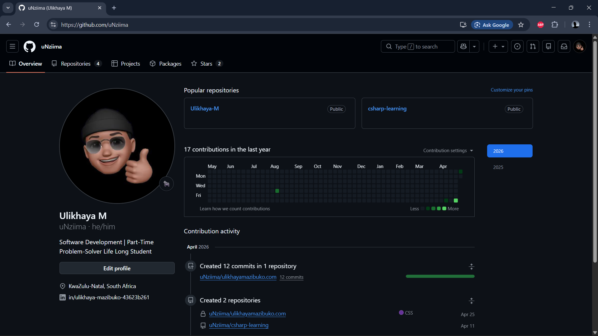 Ulikhaya Mazibuko GitHub Profile
